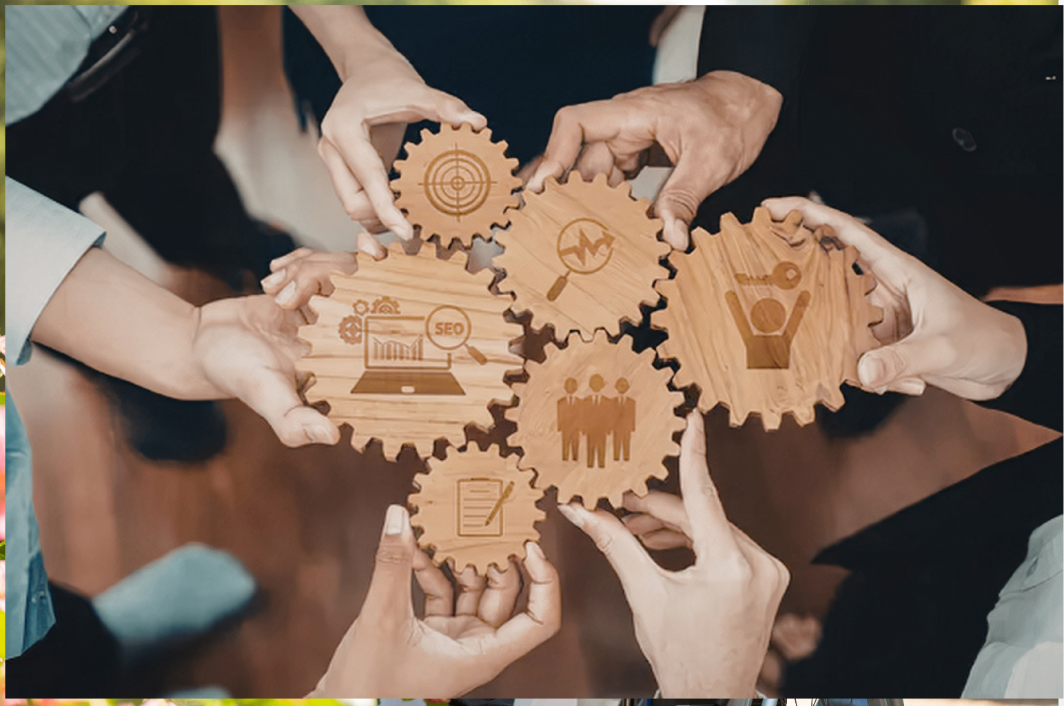 Team collaboration with interconnected gears